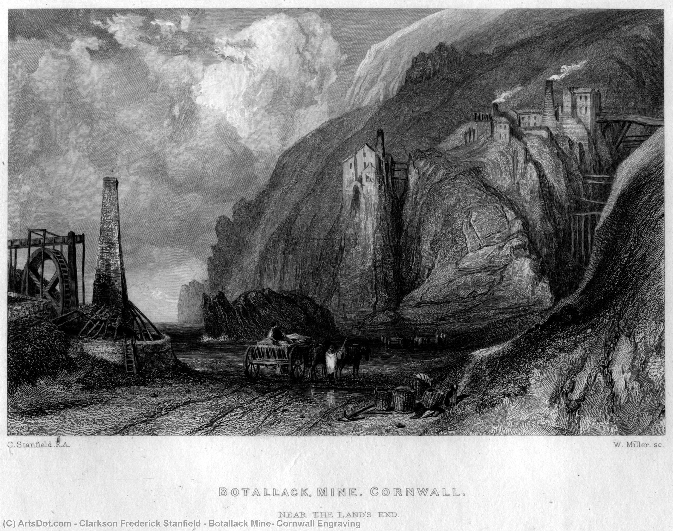 Wikioo.org - The Encyclopedia of Fine Arts - Painting, Artwork by Clarkson Frederick Stanfield - Botallack Mine, Cornwall Engraving