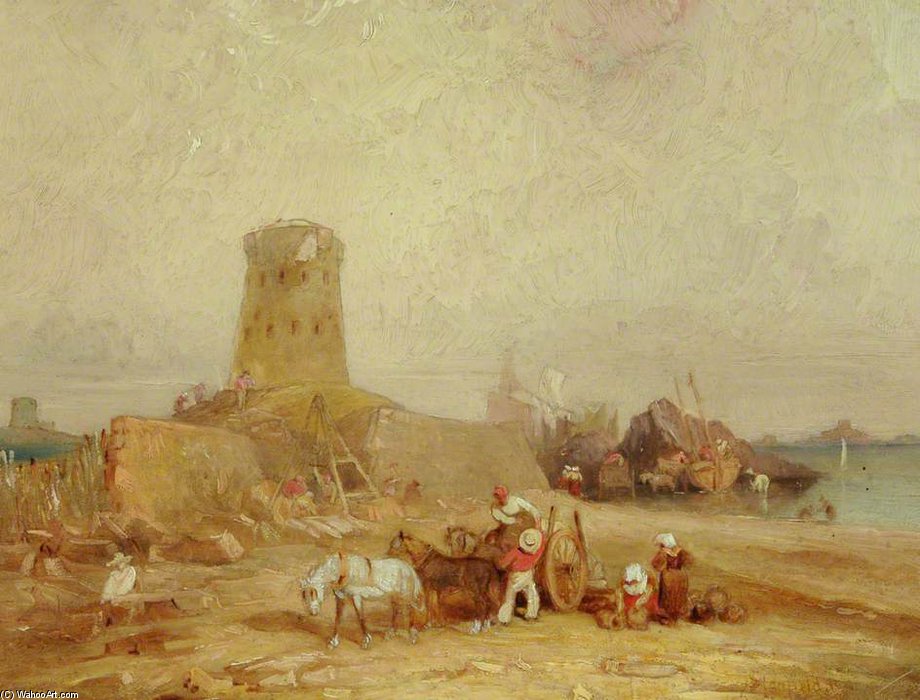 Wikioo.org - The Encyclopedia of Fine Arts - Painting, Artwork by Clarkson Frederick Stanfield - Le Hocq Tower, Coast Scene