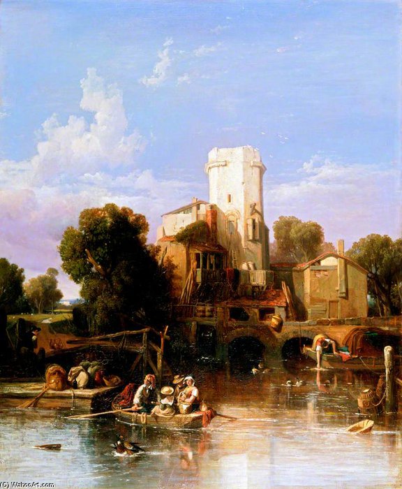 WikiOO.org - 百科事典 - 絵画、アートワーク Clarkson Frederick Stanfield - ライン川で、ケルンの近く