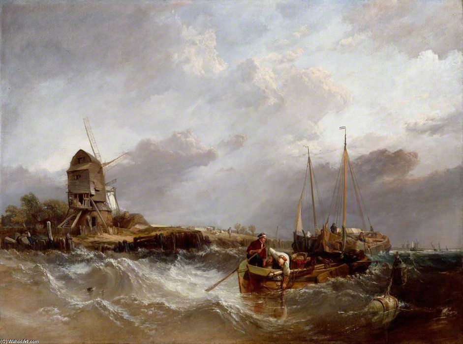 Wikioo.org - The Encyclopedia of Fine Arts - Painting, Artwork by Clarkson Frederick Stanfield - On The Scheldt Near Leiskenshoeck - A Squally Day