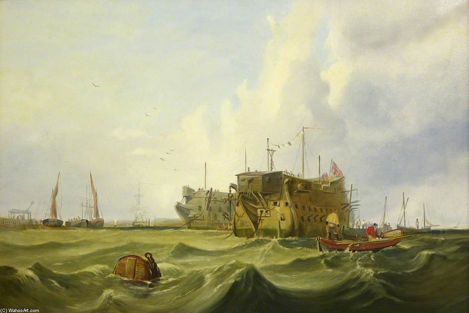 Wikioo.org – L'Encyclopédie des Beaux Arts - Peinture, Oeuvre de Clarkson Frederick Stanfield - Prison pontons et autres transports maritimes -