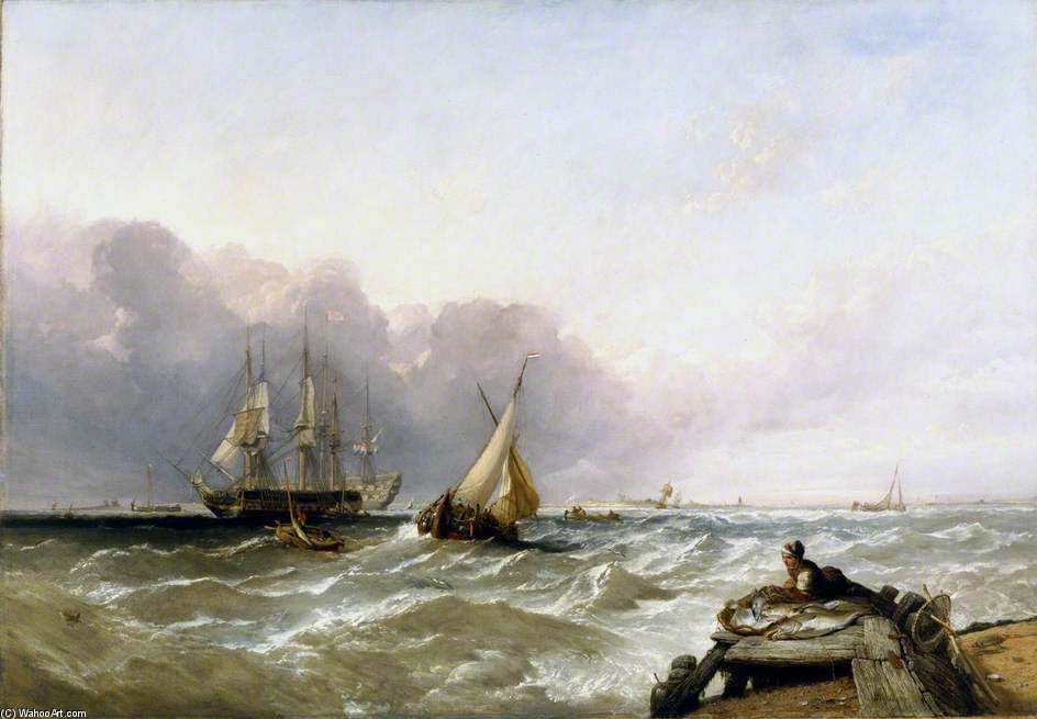 WikiOO.org – 美術百科全書 - 繪畫，作品 Clarkson Frederick Stanfield - 航运  关闭  的  荷兰 滨