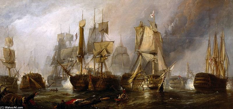WikiOO.org - 백과 사전 - 회화, 삽화 Clarkson Frederick Stanfield - The Battle Of Trafalgar, And The Victory Of Lord Nelson Over The Combined French And Spanish Fleets