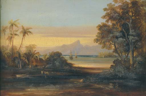 Wikioo.org - The Encyclopedia of Fine Arts - Painting, Artwork by Conrad Martens - Moorea From Papeete Harbour, Tahiti