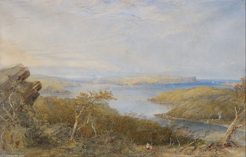 Wikioo.org - The Encyclopedia of Fine Arts - Painting, Artwork by Conrad Martens - North Head From Above Balmoral, Sydney Harbour