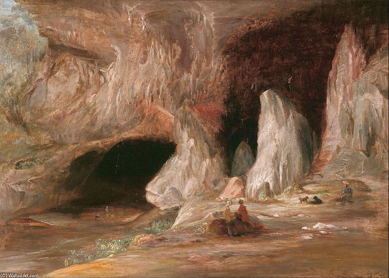 Wikioo.org - The Encyclopedia of Fine Arts - Painting, Artwork by Conrad Martens - Stalagmite Columns At The Southern Entrance Of The Burrangalong Cavern