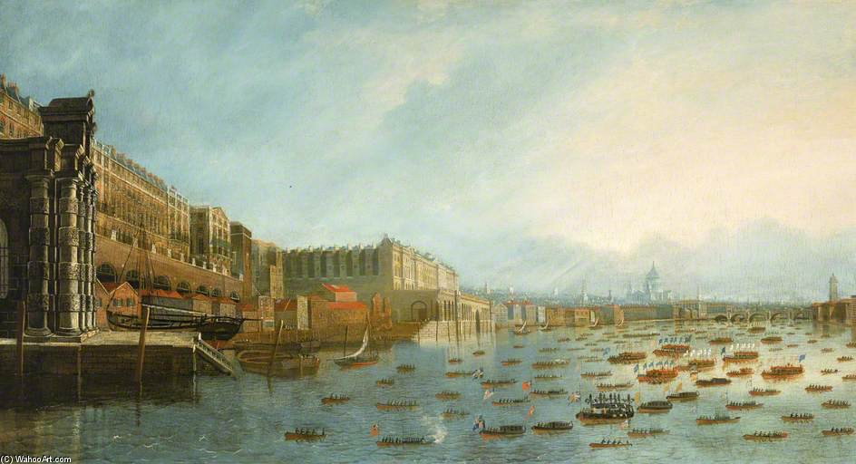 WikiOO.org - Encyclopedia of Fine Arts - Schilderen, Artwork Daniel Turner - Nelson's Funeral Procession On The Thames