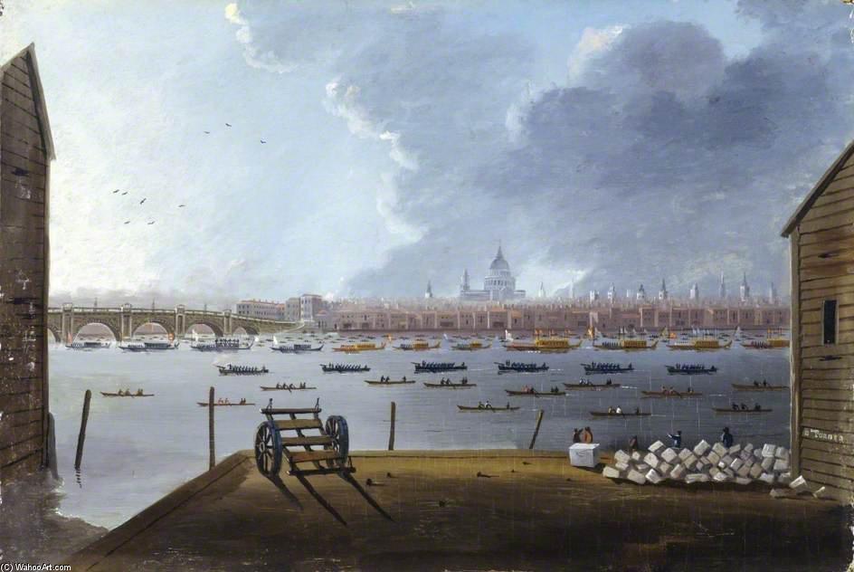 WikiOO.org - Enciclopédia das Belas Artes - Pintura, Arte por Daniel Turner - The Funeral Procession Of Lord Nelson, On The Thames, London