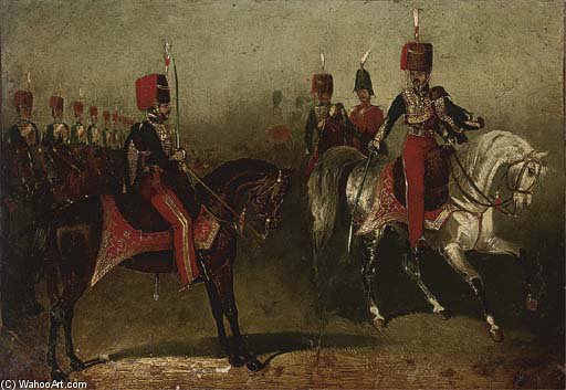 WikiOO.org - Enciklopedija dailės - Tapyba, meno kuriniai David Of York Dalby - 11th Hussars On Parade