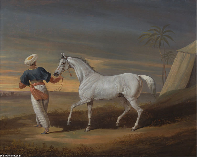 WikiOO.org - Εγκυκλοπαίδεια Καλών Τεχνών - Ζωγραφική, έργα τέχνης David Of York Dalby - Signal, A Grey Arab, With A Groom In The Desert