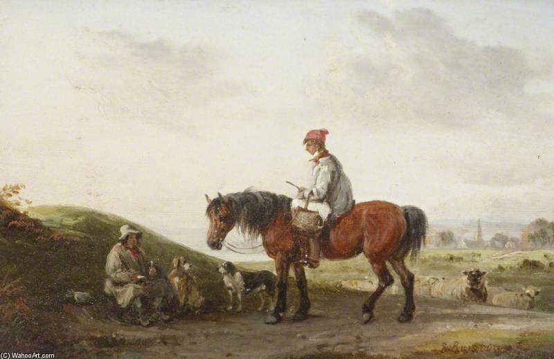 Wikioo.org - The Encyclopedia of Fine Arts - Painting, Artwork by Edmund Bristow - A Boy On Horseback Conversing With A Countryman At The Roadside
