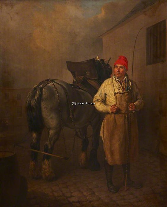 Wikioo.org - The Encyclopedia of Fine Arts - Painting, Artwork by Edmund Bristow - A Man In A Red Hat With A Whip And A Horse
