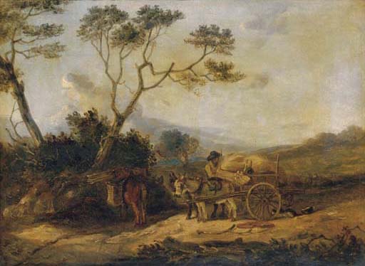 Wikioo.org - The Encyclopedia of Fine Arts - Painting, Artwork by Edmund Bristow - A Peasant Loading Wood On To A Donkey Cart