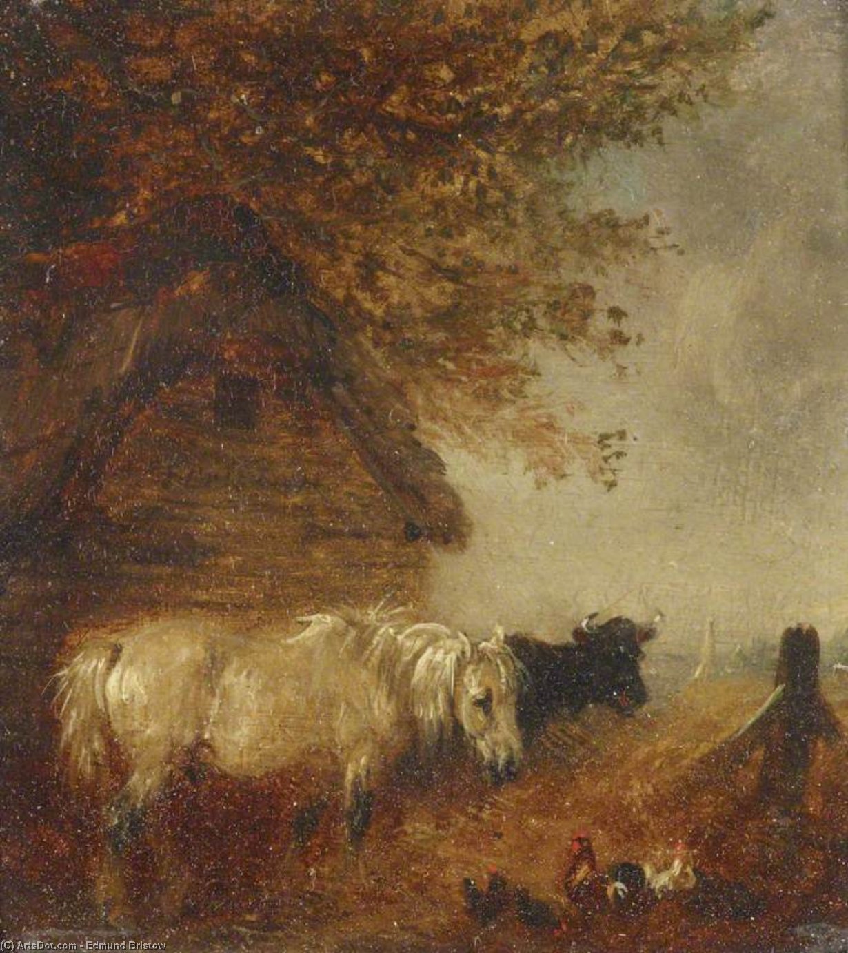 Wikioo.org – La Enciclopedia de las Bellas Artes - Pintura, Obras de arte de Edmund Bristow - Un poney  asícomo  Vaca  apropósito  Un  cobertizo