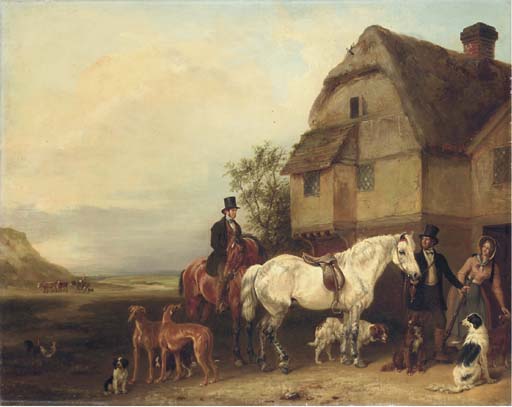 Wikioo.org - The Encyclopedia of Fine Arts - Painting, Artwork by Edmund Bristow - A Sporting Party Outside A House