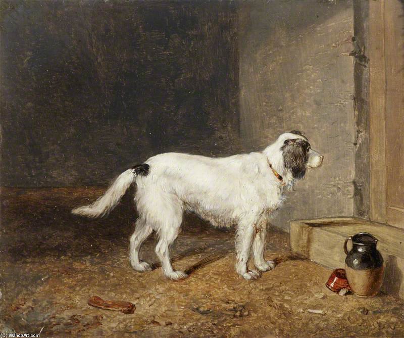 Wikioo.org - The Encyclopedia of Fine Arts - Painting, Artwork by Edmund Bristow - A White Dog Standing By A Doorstep