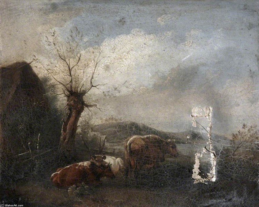 Wikioo.org – L'Enciclopedia delle Belle Arti - Pittura, Opere di Edmund Bristow - Bestiame Con Carrello E Granaio