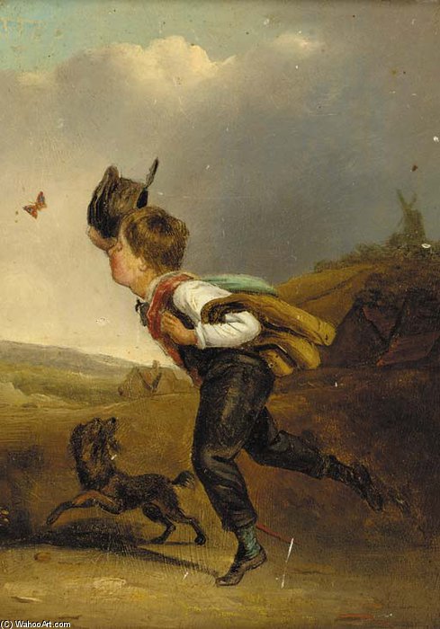 Wikoo.org - موسوعة الفنون الجميلة - اللوحة، العمل الفني Edmund Bristow - Chasing The Butterfly; And Catching A Bird