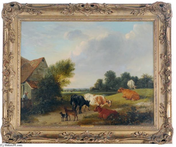 Wikioo.org - The Encyclopedia of Fine Arts - Painting, Artwork by Edmund Bristow - Cows And Goats Resting In A Meadow