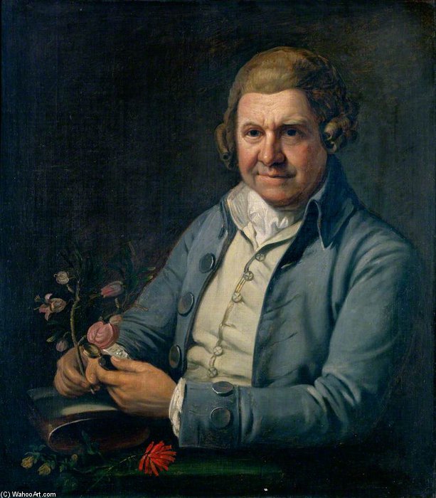 Wikioo.org - The Encyclopedia of Fine Arts - Painting, Artwork by Edmund Bristow - William Aiton, Holding A Plant (species Of Aitonia) In His Right Hand And A Hand Lens In His Left