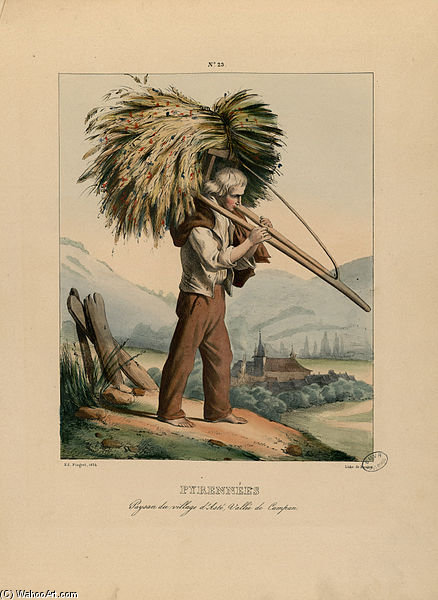 WikiOO.org - Enciclopédia das Belas Artes - Pintura, Arte por Edouard Pingret - Peasant Village Of Aste, Campan Valley