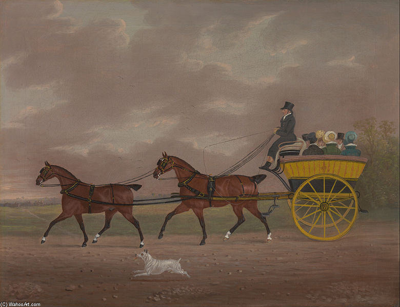 Wikioo.org - The Encyclopedia of Fine Arts - Painting, Artwork by Edwin Cooper - A Gentleman Driving Tandem To A Jaunting Ca