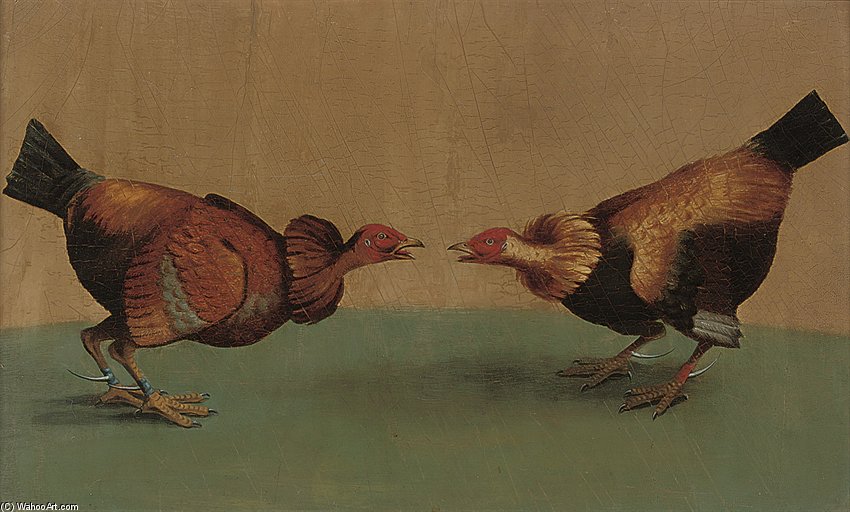 Wikoo.org - موسوعة الفنون الجميلة - اللوحة، العمل الفني Edwin Cooper - Fighting Cocks