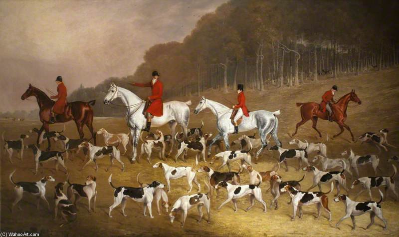 Wikioo.org - The Encyclopedia of Fine Arts - Painting, Artwork by Edwin Cooper - Sir Jacob Astley, 6th Bt, 16th Baron Hastings, On A Grey Hunter, With Huntsmen And Hounds At Melton Constable