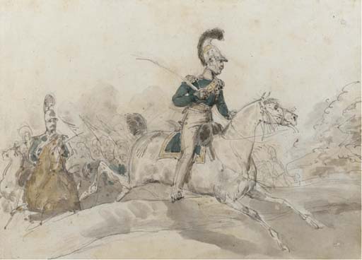 Wikioo.org - The Encyclopedia of Fine Arts - Painting, Artwork by Eugene Louis Lami - A Colonel On Horseback Leading His Soldiers