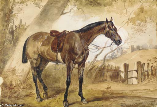 WikiOO.org - Enciclopédia das Belas Artes - Pintura, Arte por Eugene Louis Lami - A Horse In A Landscape Turned To The Right