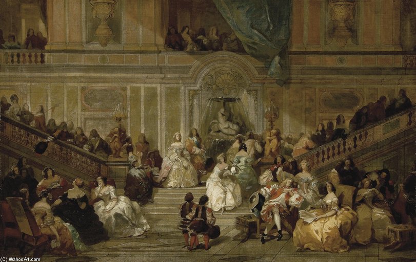 Wikioo.org - The Encyclopedia of Fine Arts - Painting, Artwork by Eugene Louis Lami - Ambassadors Of The Stairs At Versailles