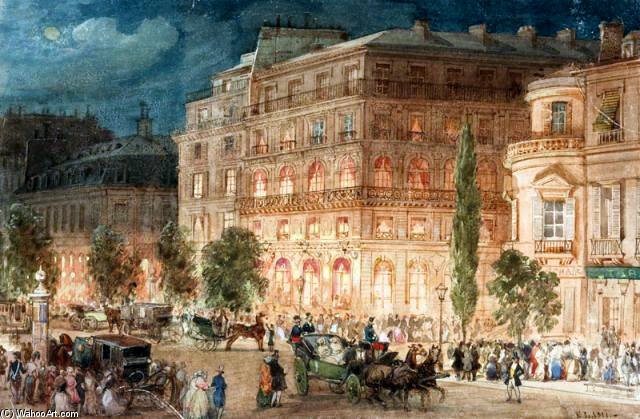 Wikioo.org - The Encyclopedia of Fine Arts - Painting, Artwork by Eugene Louis Lami - Boulevard Des Italiens In Paris At Night