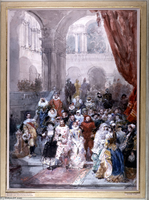 Wikioo.org - The Encyclopedia of Fine Arts - Painting, Artwork by Eugene Louis Lami - Study For A Painting Of A Costume Ball Given By The Princess Of Sagan