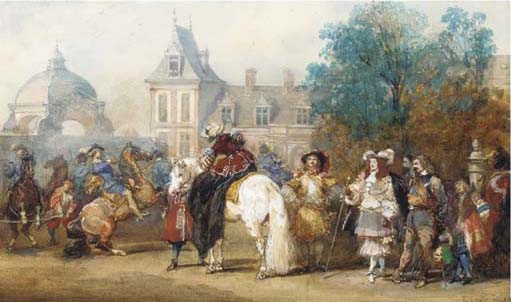 Wikioo.org - The Encyclopedia of Fine Arts - Painting, Artwork by Eugene Louis Lami - The Arrival Of Louis Xiv At Fontainebleau Castle
