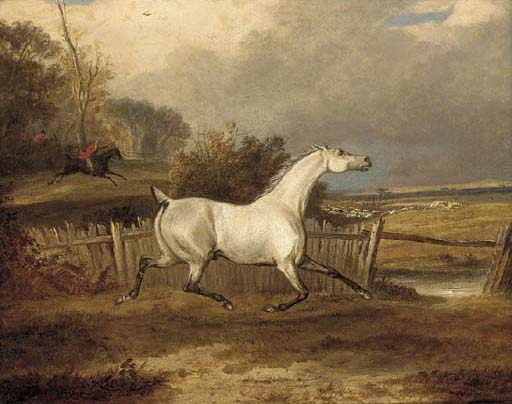 WikiOO.org - Encyclopedia of Fine Arts - Festés, Grafika Francis Calcraft Turner - A Grey In A Paddock With A Hunt Beyond