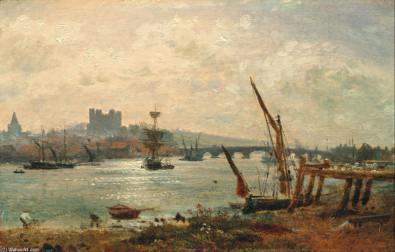 Wikioo.org - The Encyclopedia of Fine Arts - Painting, Artwork by Frederick Nash - Rochester Cathedral And Castle