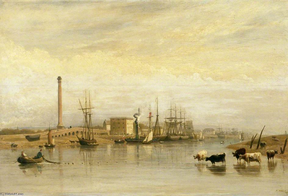 Wikioo.org - The Encyclopedia of Fine Arts - Painting, Artwork by Frederick Nash - Shoreham Harbour, West Sussex