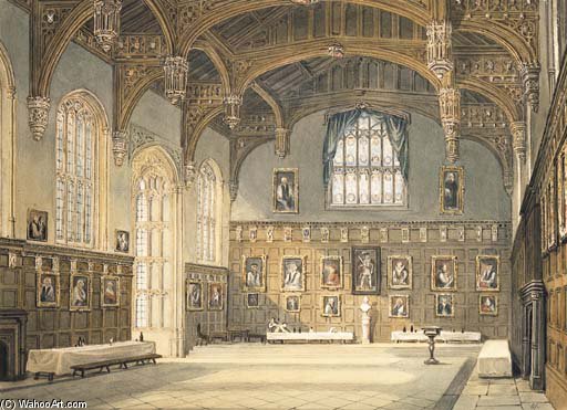 Wikioo.org - The Encyclopedia of Fine Arts - Painting, Artwork by Frederick Nash - The Dining Hall, Christ Church, Oxford