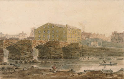 Wikioo.org - The Encyclopedia of Fine Arts - Painting, Artwork by Frederick Nash - The Old Dee Bridge, Chester, From Handbridge