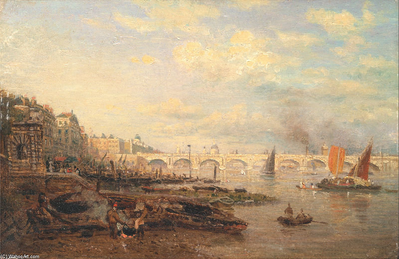 Wikioo.org - The Encyclopedia of Fine Arts - Painting, Artwork by Frederick Nash - The Thames And Waterloo Bridge From Somerset House