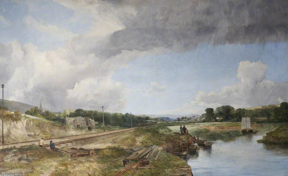 Wikioo.org - The Encyclopedia of Fine Arts - Painting, Artwork by Frederick Richard Lee - River Taw And The Railway, Bishop's Tawton, Near Barnstaple, Devon