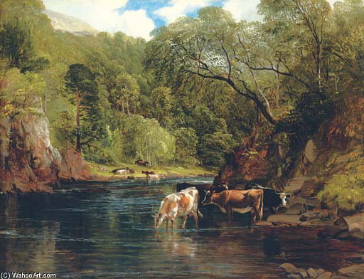 WikiOO.org - Enciclopédia das Belas Artes - Pintura, Arte por Frederick Richard Lee - The River Awe, Argyleshire