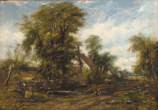 Wikioo.org - The Encyclopedia of Fine Arts - Painting, Artwork by Frederick Waters (William) Watts - Figures Before A Cottage On A Wooded Path