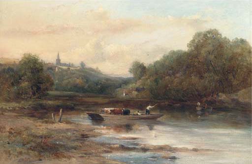 WikiOO.org - Encyclopedia of Fine Arts - Maalaus, taideteos Frederick Waters (William) Watts - The Cattle Crossing, Near Norwich