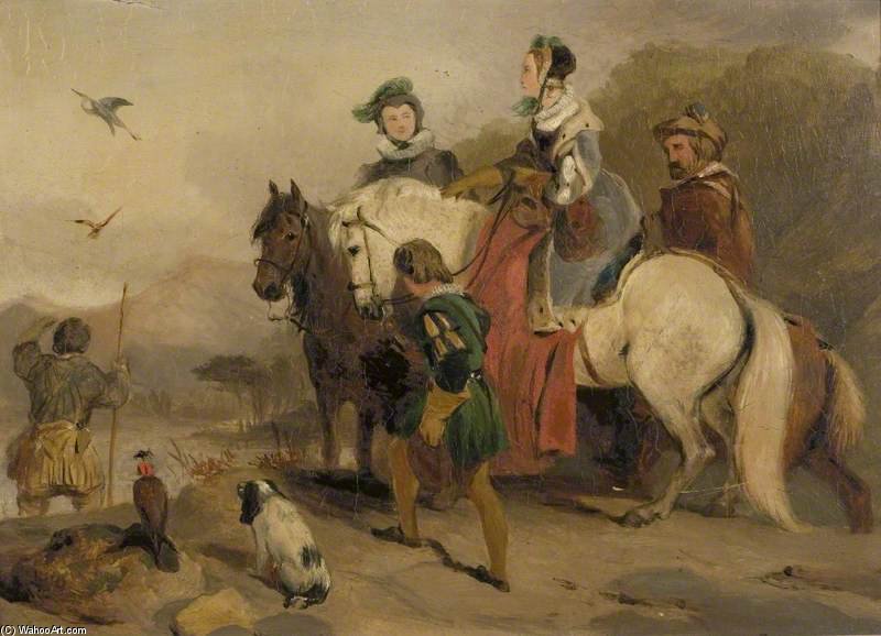 Wikioo.org - The Encyclopedia of Fine Arts - Painting, Artwork by George Cattermole - Hunting Party With Falcons