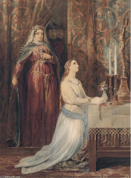 Wikioo.org - The Encyclopedia of Fine Arts - Painting, Artwork by George Cattermole - Queen Eleanor And Fair Rosamond