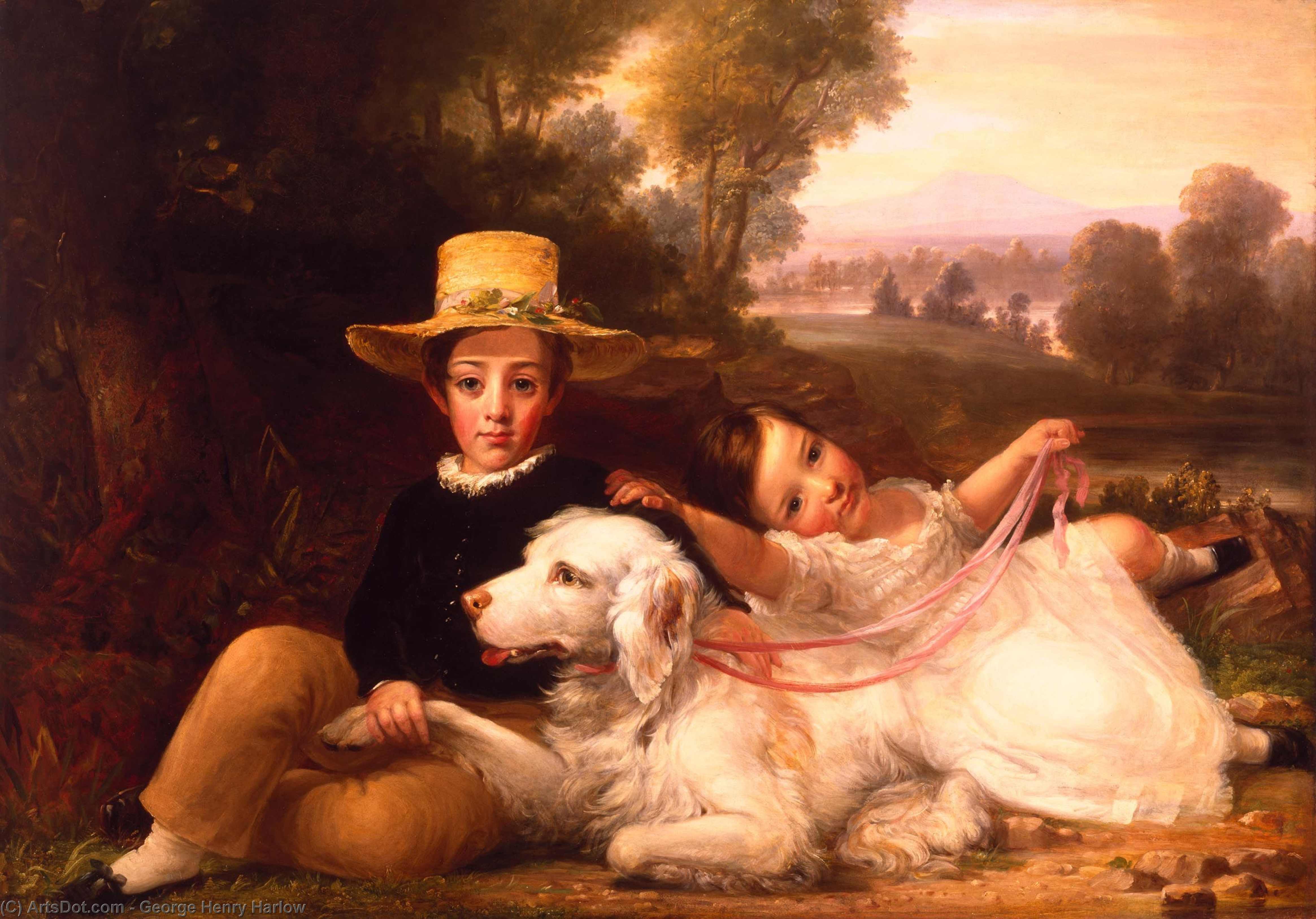 WikiOO.org - Enciclopédia das Belas Artes - Pintura, Arte por George Henry Harlow - Portrait Of Two Children