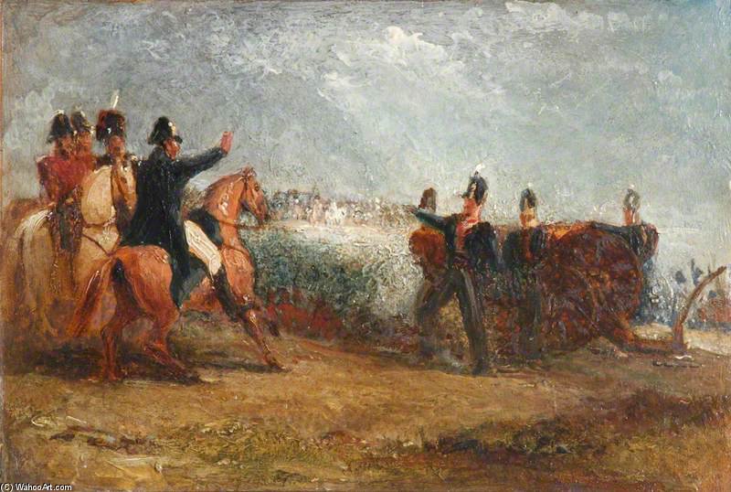 Wikioo.org - The Encyclopedia of Fine Arts - Painting, Artwork by George Jones - Wellington With Frontline Artillery At Waterloo