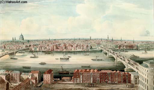 Wikioo.org - The Encyclopedia of Fine Arts - Painting, Artwork by Gideon Yates - A Panorama Of The Thames Up River From London Bridgea Panorama Of The Thames Up River From London Bridge