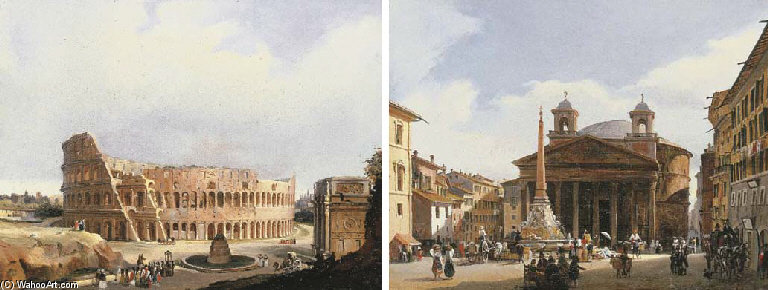Wikioo.org – La Enciclopedia de las Bellas Artes - Pintura, Obras de arte de Guiseppe Canella - El Coliseo, Roma; Y el Panteón, Roma